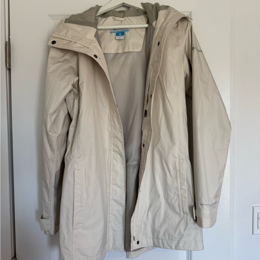Columbia Beige and Light Gray Hooded Outer Shell Jacket